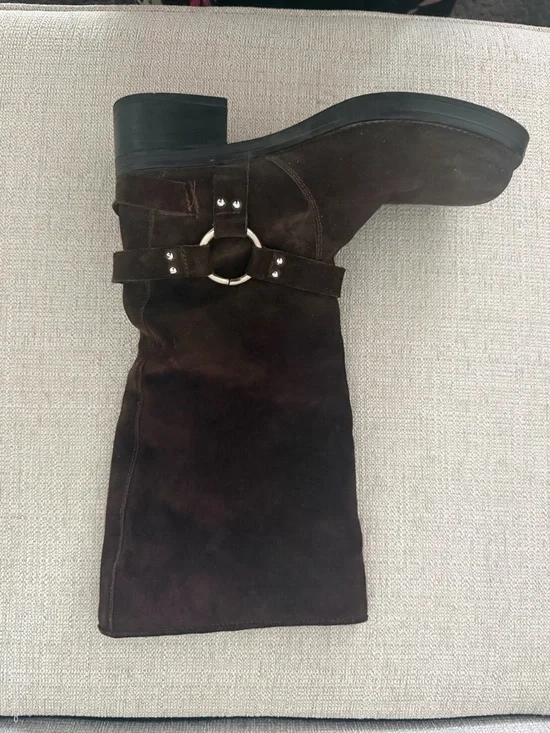 Steve Madden Brocks Chocolate Brown Suede Buckle Slouch Mid-Calf Moto Boots - Picture 5 of 12